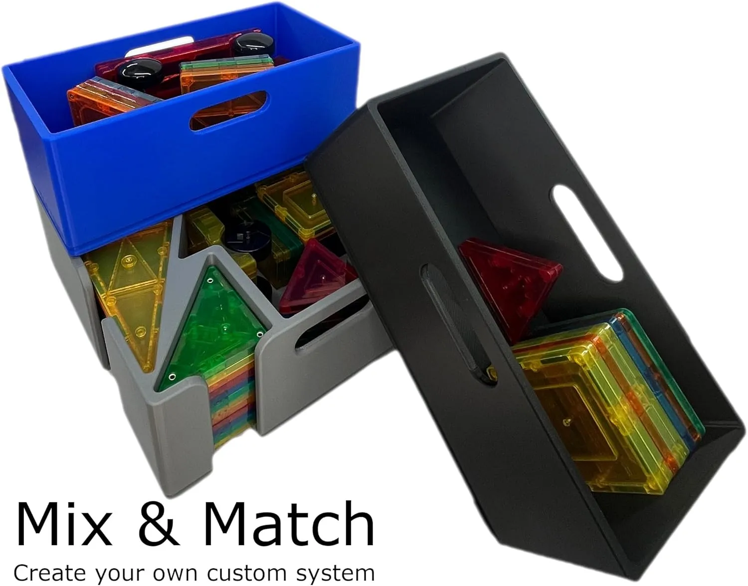 Magnetic Tile Storage - Square Sorter, Expansion Piece, Storage System, Bin, Bucket, Organizer, Kids, Toys (White)
