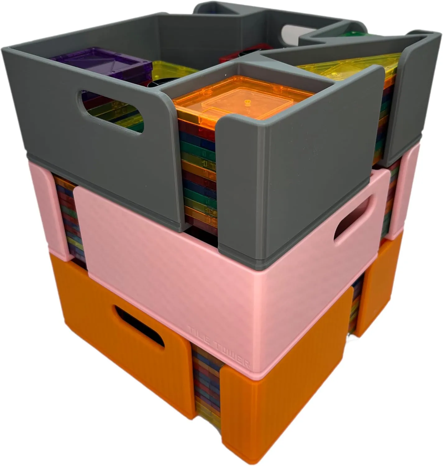 Magnetic Tile Storage - Square Sorter, Expansion Piece, Storage System, Bin, Bucket, Organizer, Kids, Toys (White)
