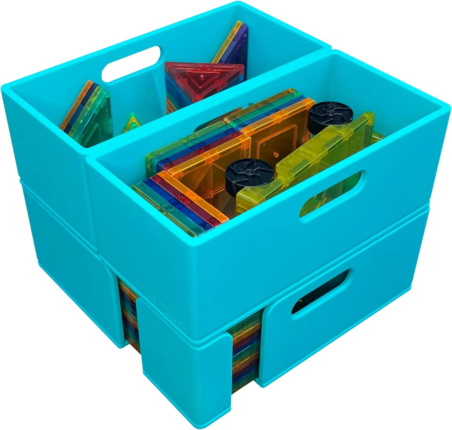 Magnetic Tile Storage - Starter Stack, Storage System, Standard Sorter with (2) Half Buckets, Organizer, Bin, Kids, Toys (Mint Green)