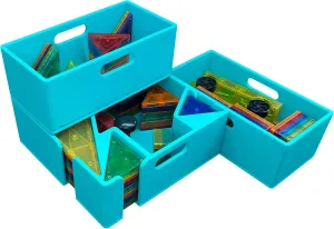 Magnetic Tile Storage - Starter Stack, Storage System, Standard Sorter with (2) Half Buckets, Organizer, Bin, Kids, Toys (Mint Green)