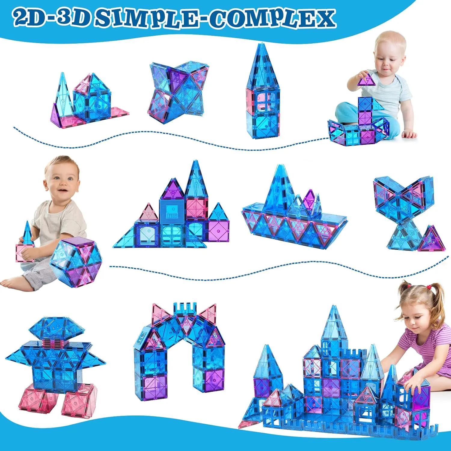 Magnetic Tiles 3D Kids Toys for Girl Age 4-7 Educational Magnetic Building Blocks Girl Toys Age 6-8 Princess Castle Pretend Play Toy for Kids Age 3 4-5 6 8-10 Year Old Boy Birthday Gifts