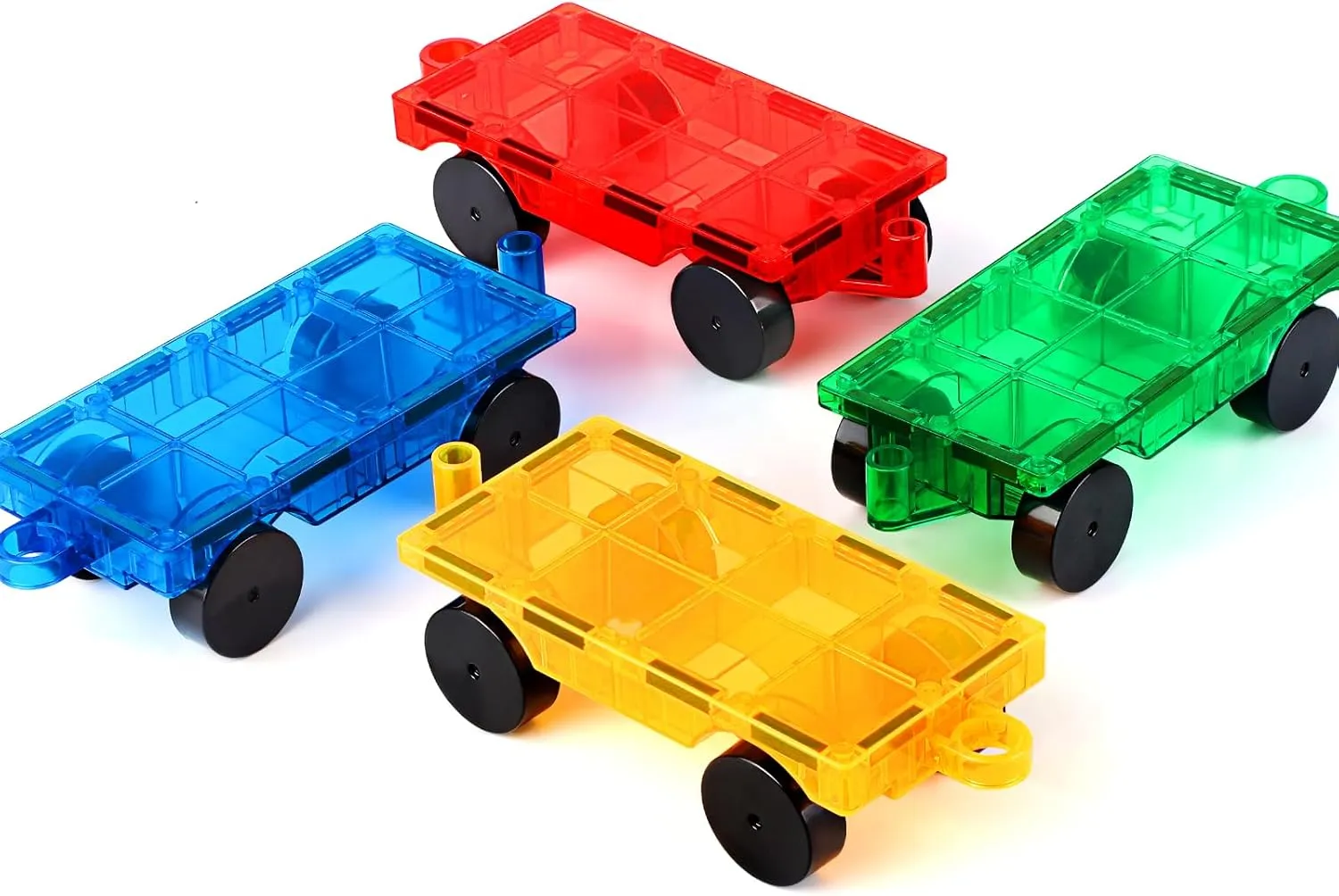 Magnetic Tiles Cars Construction Set - 4 PCS Magnetic Tiles Magnet Bricks Truck Sensory Toys, Educational Magnet Cars Set Building Blocks for 3 4 5 6 7 8  Year Old Girls Boys (Blue Set)