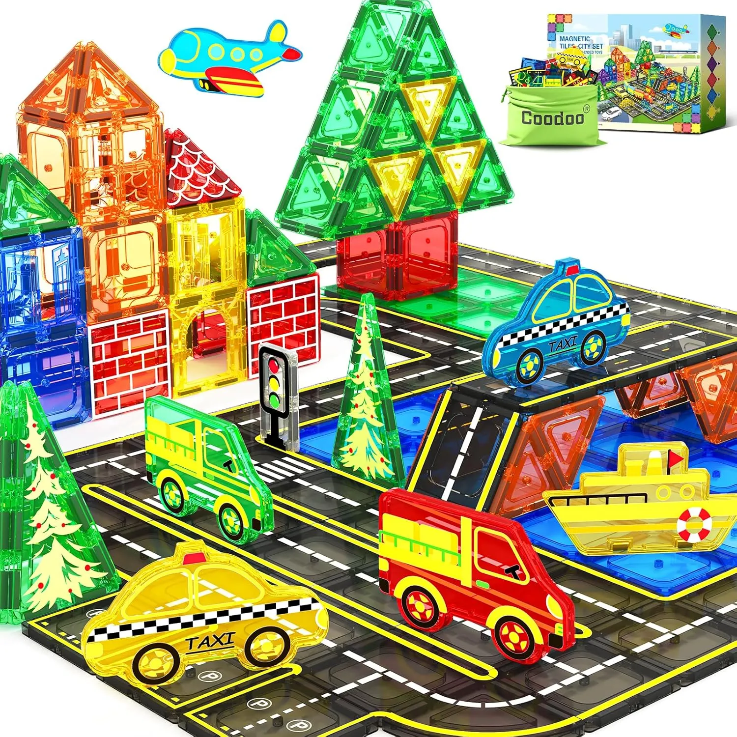 Magnetic Tiles City Road with Cars Kids Toys for Ages 5-7 3-5 4-8, STEM Magnetic Blocks Building Toddler Toys, Creative Gifts Sensory Toy for 3  Year Old Boys and Girls