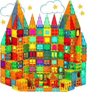 Magnetic Tiles, Magnet Tiles, 100 Pcs Magnetic Building Blocks No Cars, Square Building Castle, Preschool Toys, STEM Stacking Construction Montessori Toys for Kids