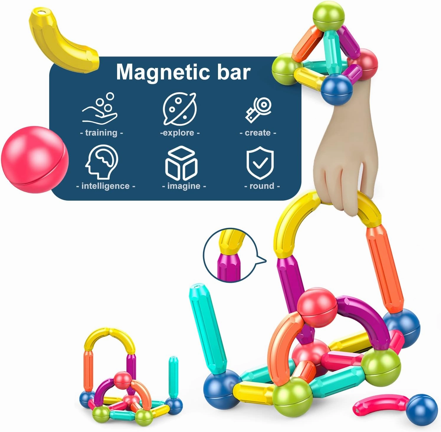 Magnetic Balls and Rods Set Building Blocks Magnets for Kids,Learning & Education Toys,Magnetic Sticks Blocks,Montessori Toys for Toddlers,Boys&Girls Gifts (64pcs)