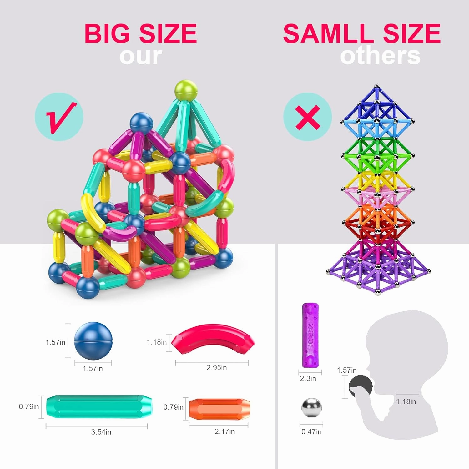 Magnetic Balls and Rods Set Building Blocks Magnets for Kids,Learning & Education Toys,Magnetic Sticks Blocks,Montessori Toys for Toddlers,Boys&Girls Gifts (64pcs)