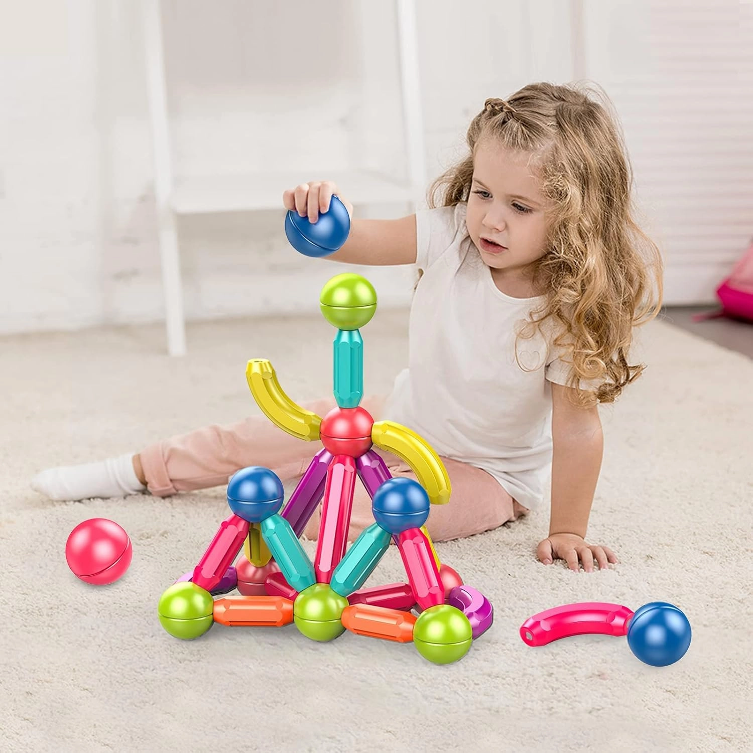 Magnetic Balls and Rods Set Building Blocks Magnets for Kids,Learning & Education Toys,Magnetic Sticks Blocks,Montessori Toys for Toddlers,Boys&Girls Gifts (64pcs)
