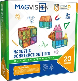 MagVision 20-Piece Magnetic Building Tiles Set, Stem Magnetic Building Blocks, Extra Strong and Safe Magnets, Stem Toys, Magnetic Blocks, Educational Toys for Children Ages 3  Years
