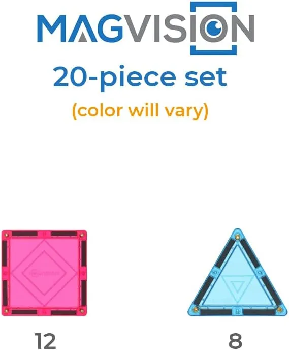 MagVision 20-Piece Magnetic Building Tiles Set, Stem Magnetic Building Blocks, Extra Strong and Safe Magnets, Stem Toys, Magnetic Blocks, Educational Toys for Children Ages 3  Years