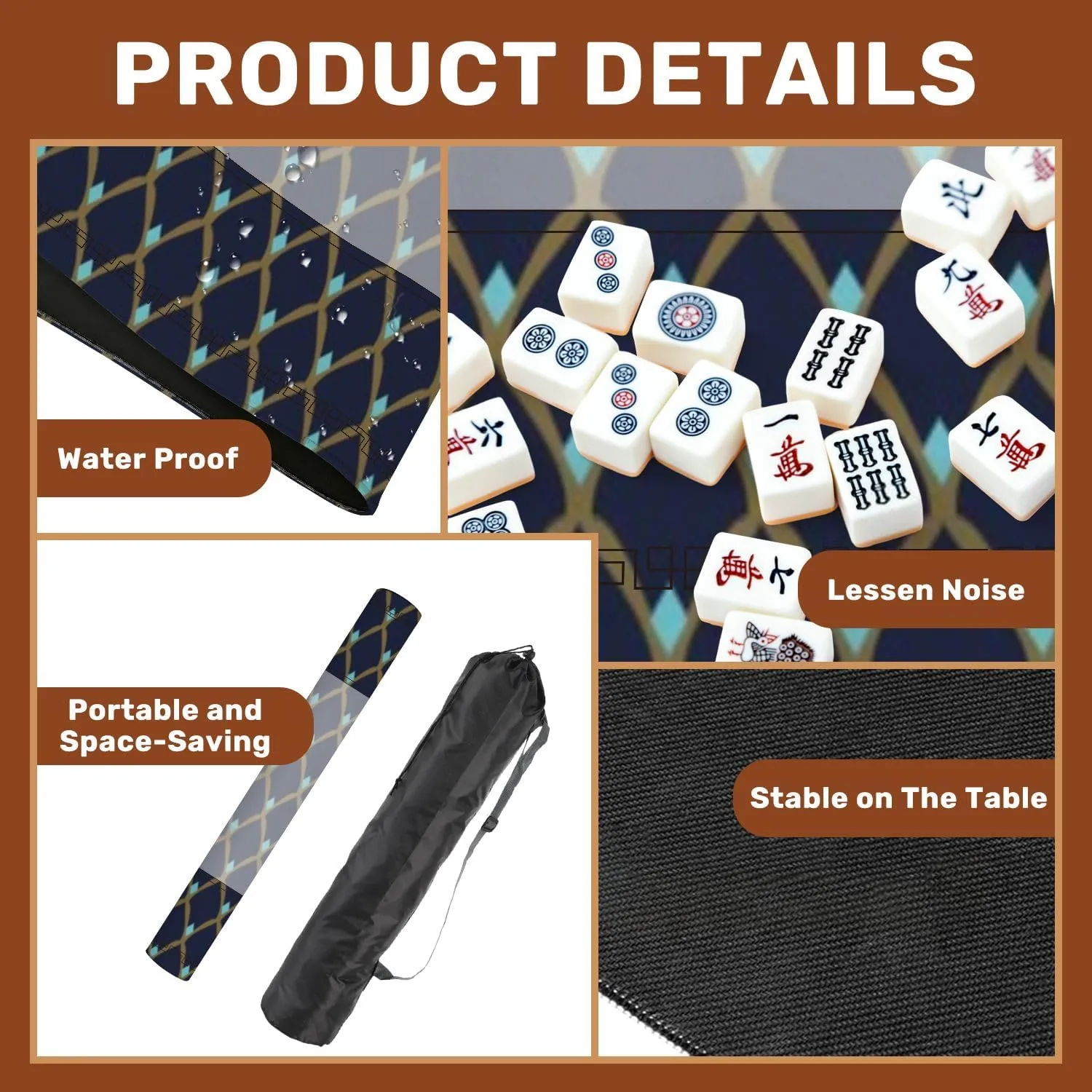 Mahjong Mat 31.5" x 31.5" Feather Seamless Decorative Fish Scales All Design Simple Geometric Non-Slip Noise Reduction Table Cover for Mahjong Dominoes Poker Card Board and Tile Games