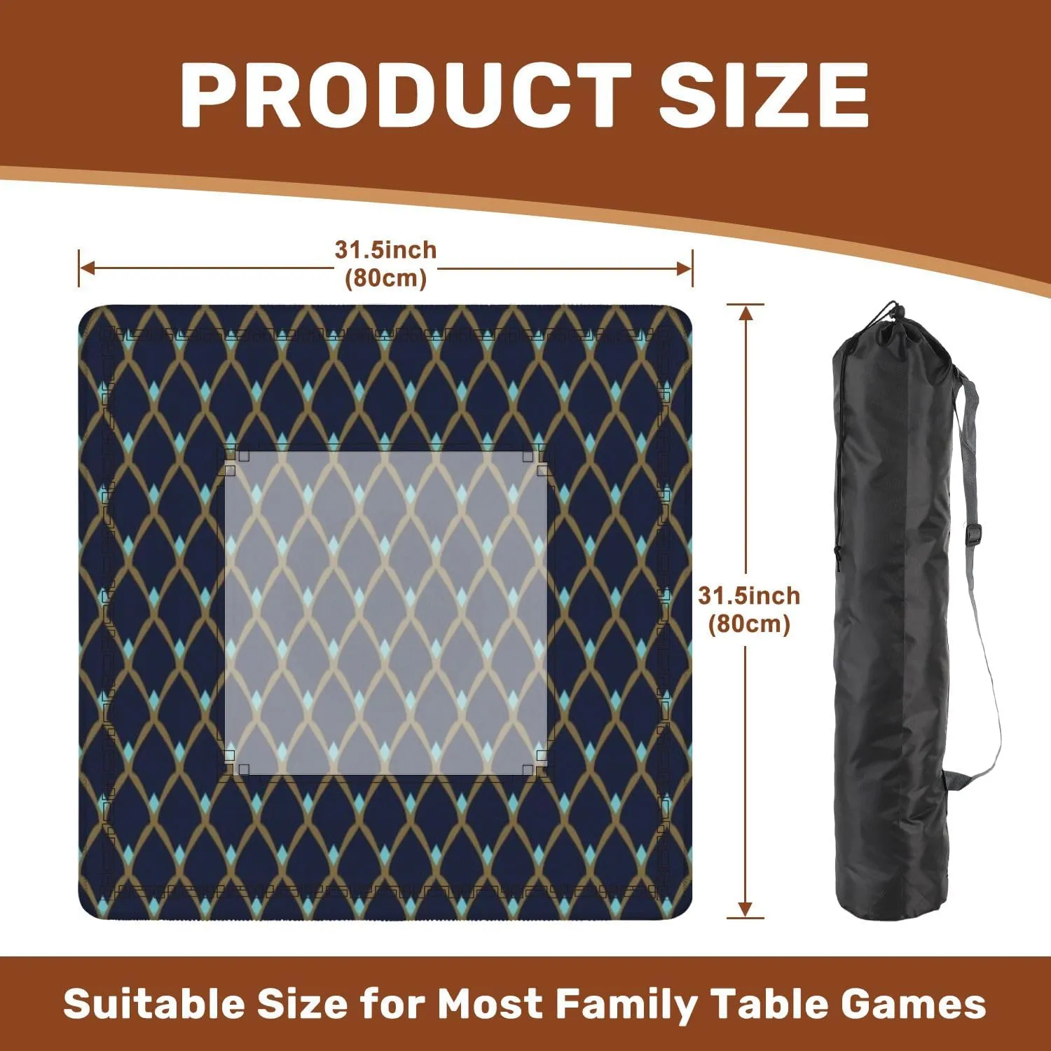 Mahjong Mat 31.5" x 31.5" Feather Seamless Decorative Fish Scales All Design Simple Geometric Non-Slip Noise Reduction Table Cover for Mahjong Dominoes Poker Card Board and Tile Games
