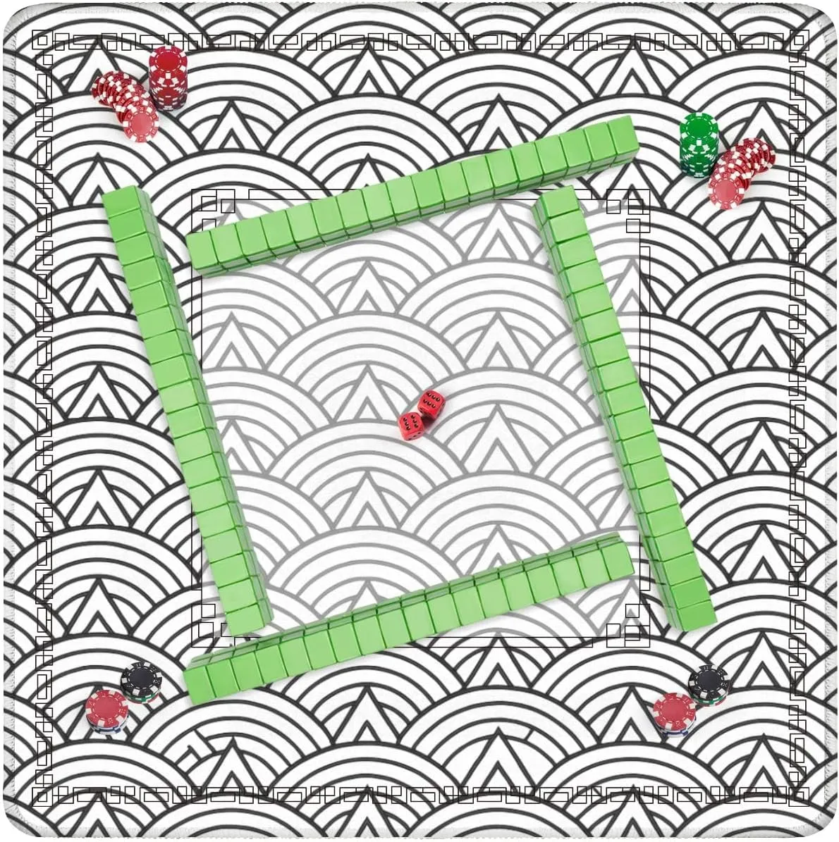 Mahjong Mat 31.5" x 31.5" Sea Ocean Waves Traditional Asian seigaiha Scallops Print Fish Squama Non-Slip Noise Reduction Table Cover for Mahjong Dominoes Poker Card Board and Tile Games