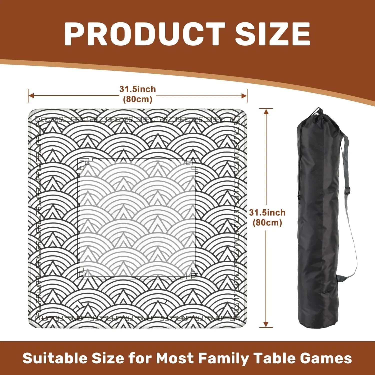 Mahjong Mat 31.5" x 31.5" Sea Ocean Waves Traditional Asian seigaiha Scallops Print Fish Squama Non-Slip Noise Reduction Table Cover for Mahjong Dominoes Poker Card Board and Tile Games