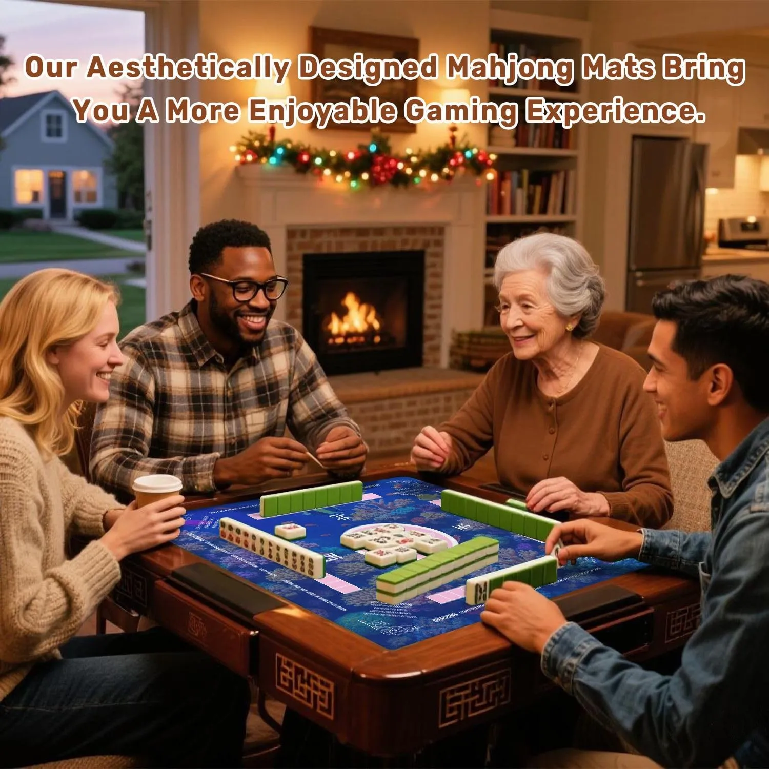 Mahjong Mat with Rules 31.5" x 31.5" Tropical Fish Non-Slip Noise Reduction Table Cover for Mahjong Dominoes Poker Card Board and Tile Games
