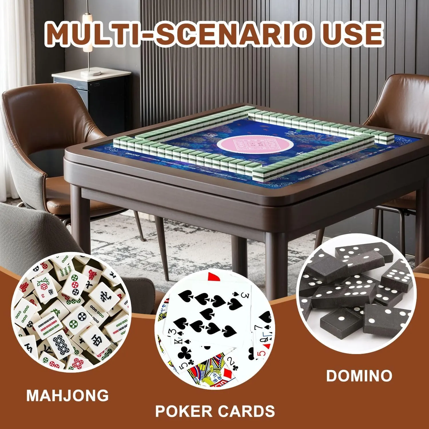 Mahjong Mat with Rules 31.5" x 31.5" Tropical Fish Non-Slip Noise Reduction Table Cover for Mahjong Dominoes Poker Card Board and Tile Games