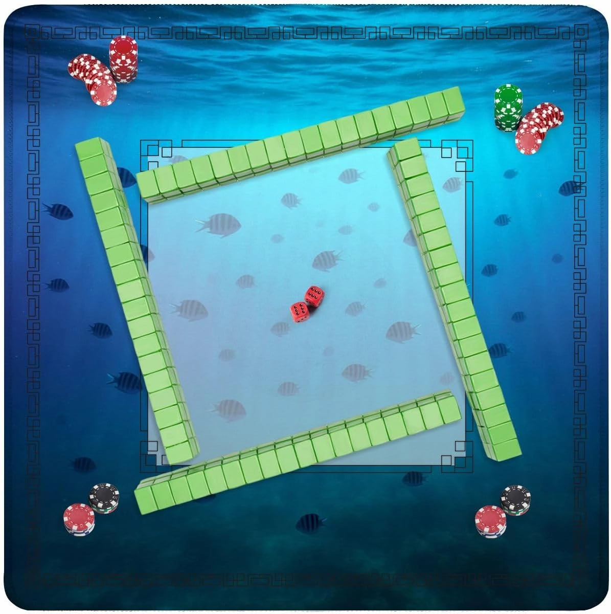 Mahjong Mat 31.5" x 31.5" Blue sea Tropical Fishes sea Underwater deep sea Non-Slip Noise Reduction Table Cover for Mahjong Dominoes Poker Card Board and Tile Games