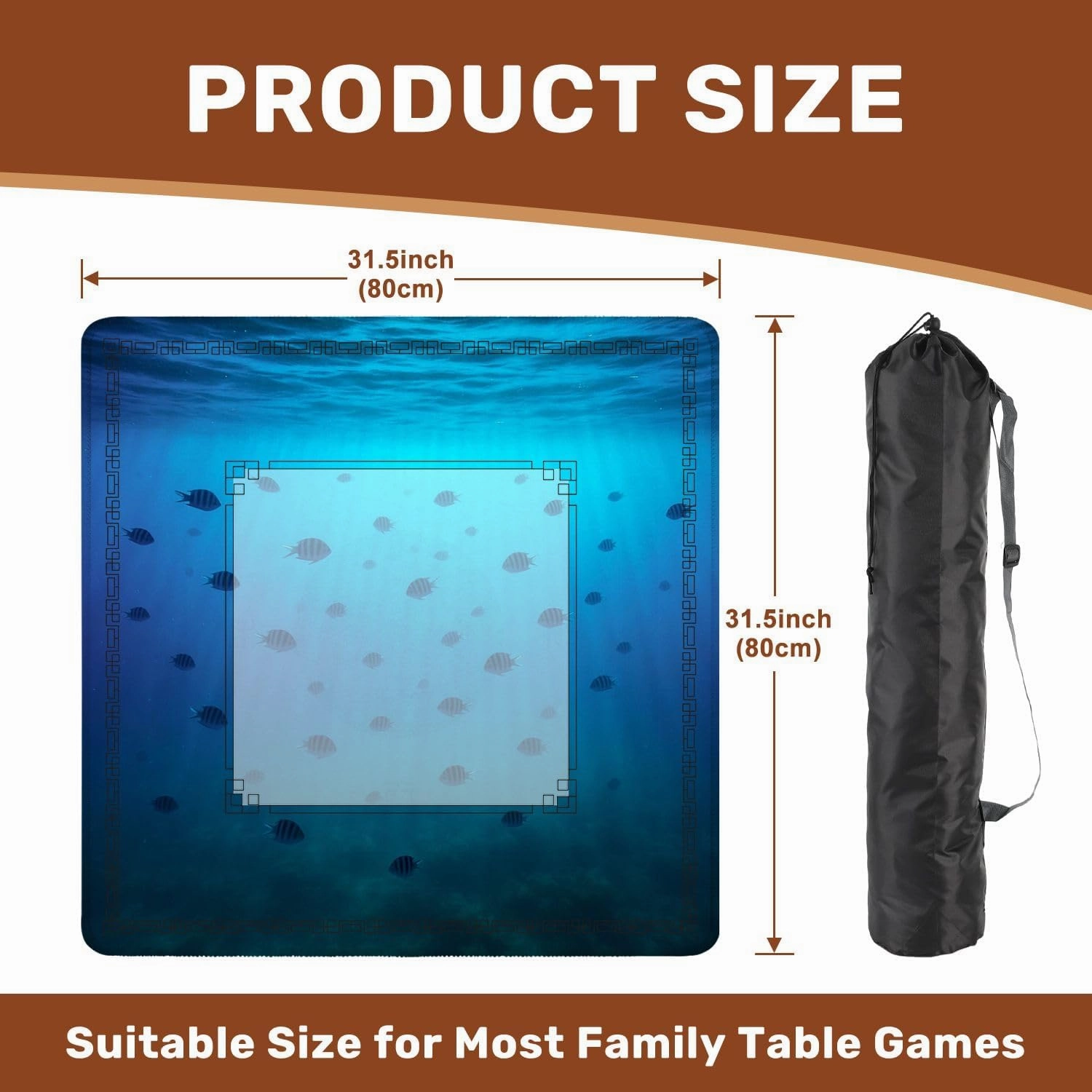 Mahjong Mat 31.5" x 31.5" Blue sea Tropical Fishes sea Underwater deep sea Non-Slip Noise Reduction Table Cover for Mahjong Dominoes Poker Card Board and Tile Games