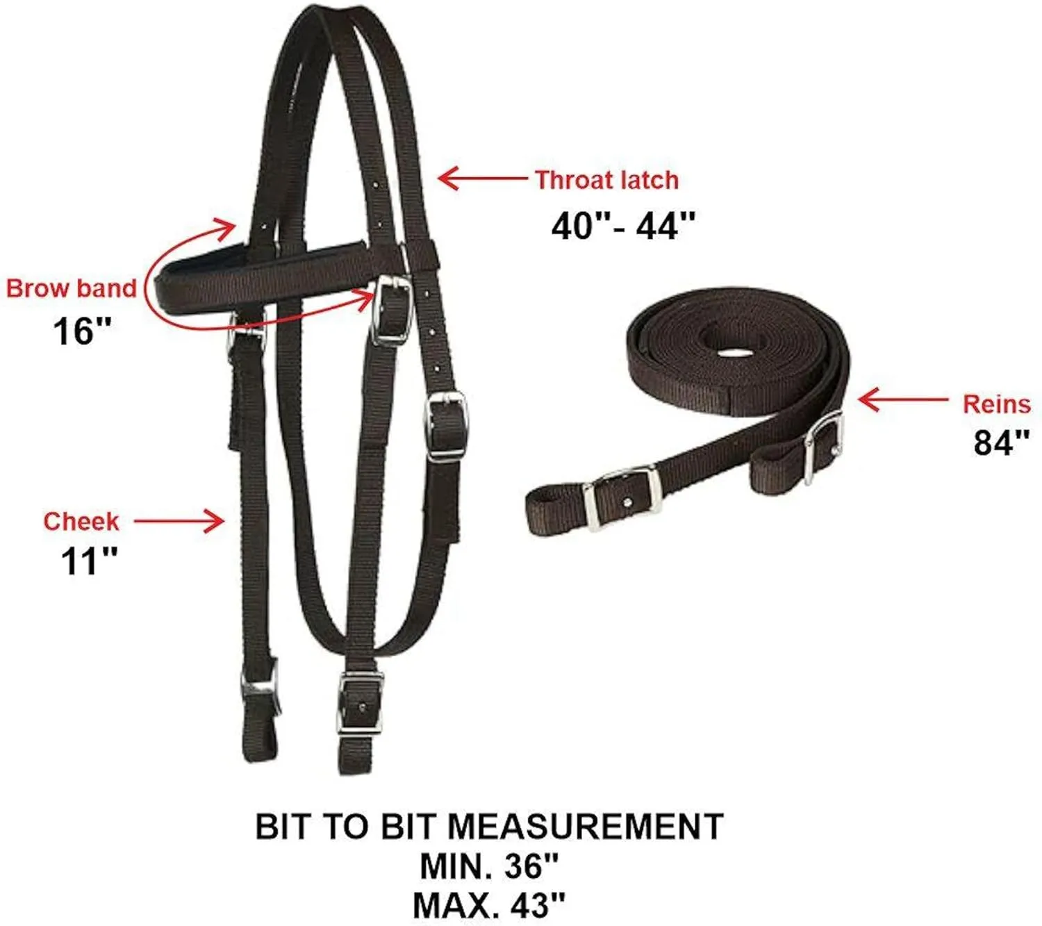 Majestic Ally Nylon Padded Equestrian Browband Headstall, Reins & BreastCollar Set for Horse- Full