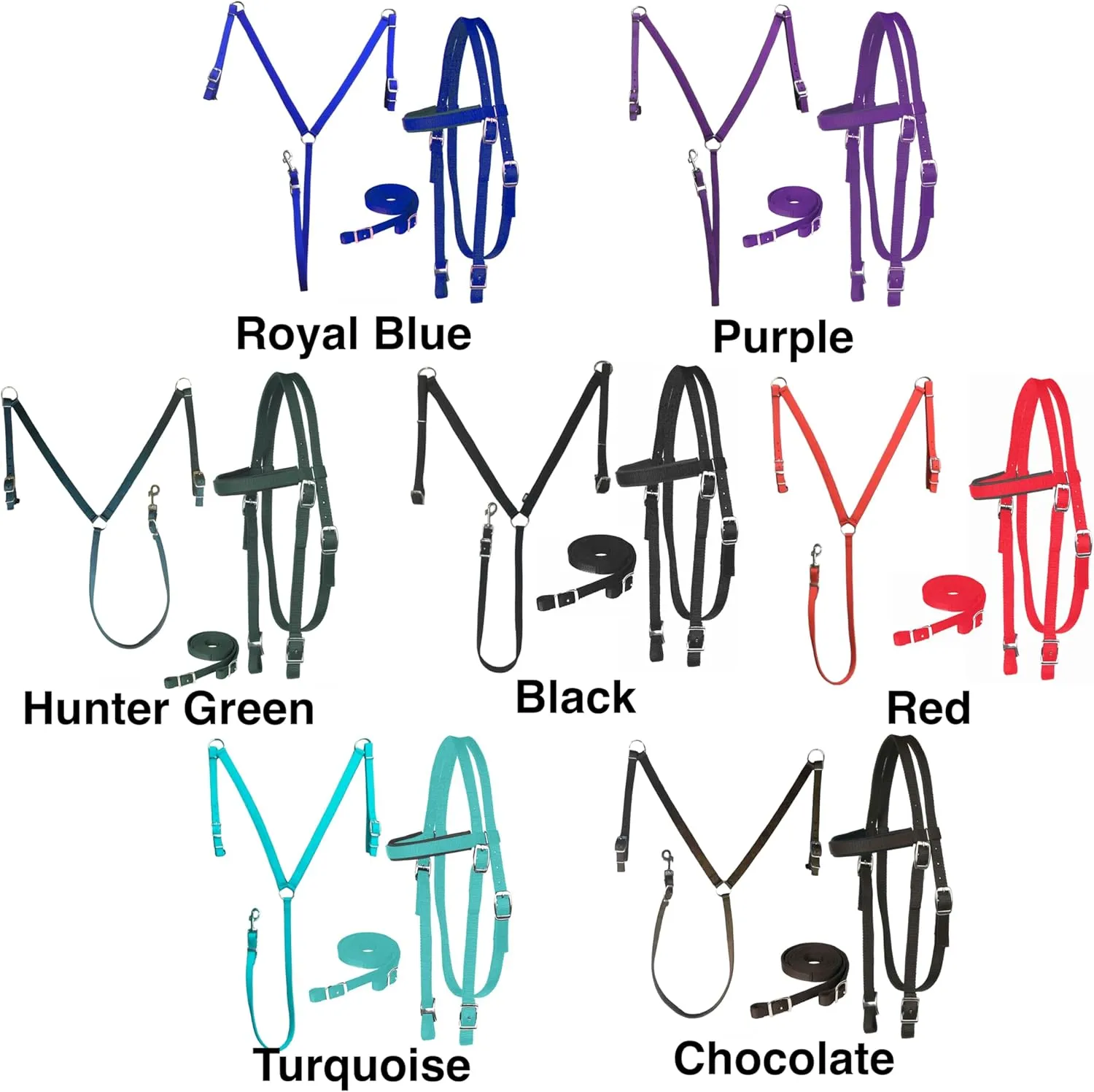 Majestic Ally Nylon Padded Equestrian Browband Headstall, Reins & BreastCollar Set for Horse- Full