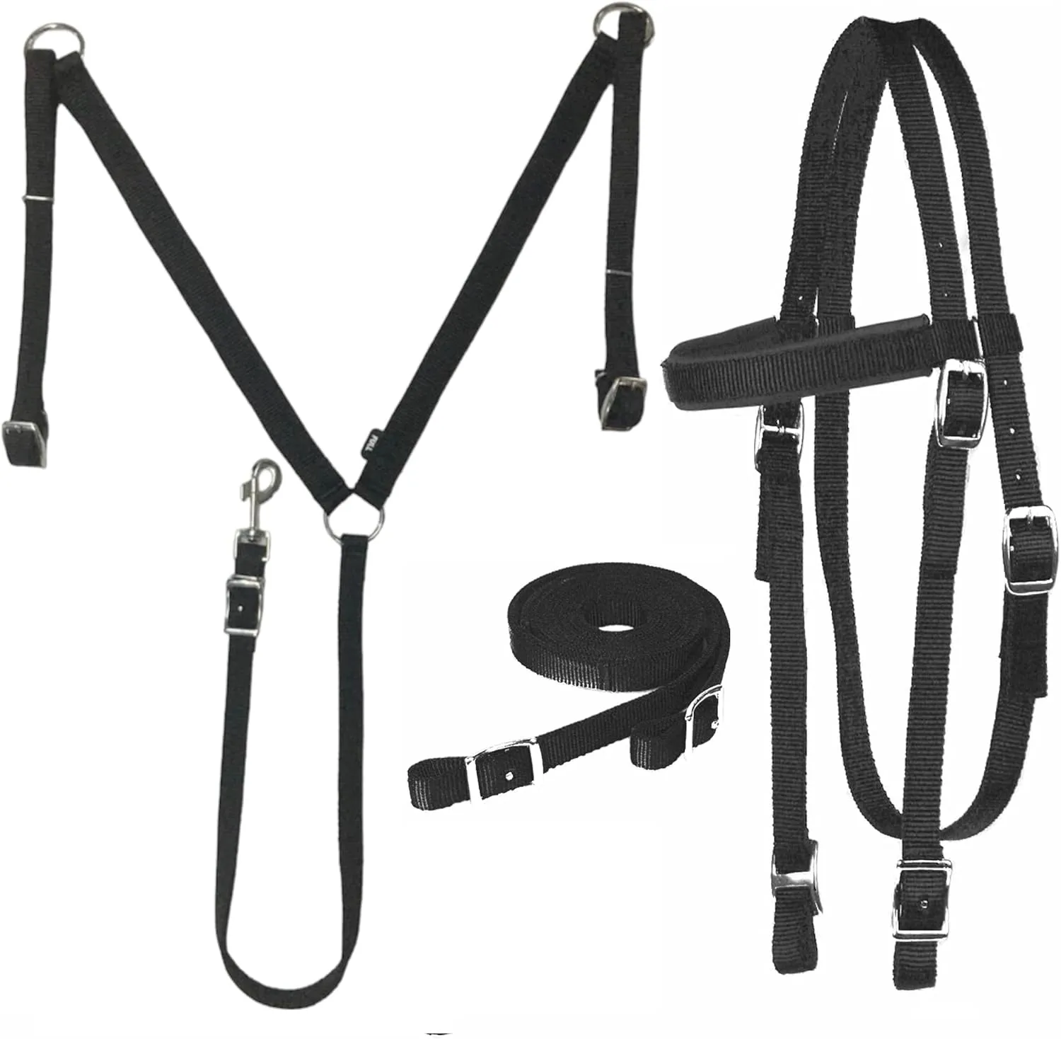 Majestic Ally Nylon Padded Equestrian Browband Headstall, Reins & BreastCollar Set for Horse- Full