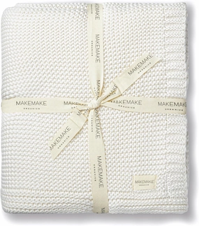Makemake Organics Organic Cotton Throw Blanket GOTS Certified Organic Knit Blanket Couch Bed Neutral Fall Colors Soft Cotton Throw Blanket Large (50x60, Ivory)