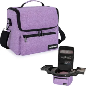Makeup Travel Train Case, Black Makeup Carrying Organizer Bag, 4 Tier Professional Organizer Case with Straps Pockets for Make Up Nail Tools