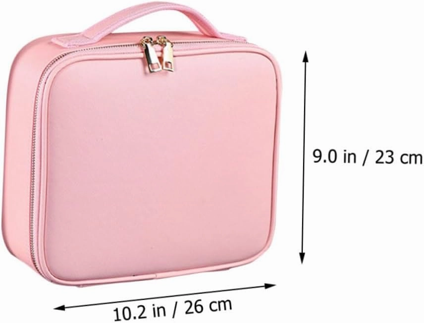 Makeup Case Compartments Large Cosmetics Train Bag Storage with Divider Barber Adjustable Pu Travel, Pink, 26x23cm