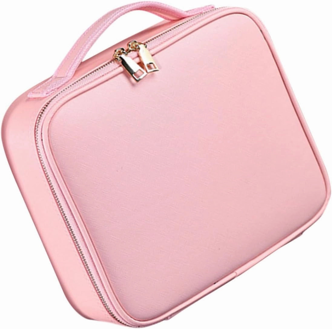Makeup Case Compartments Large Cosmetics Train Bag Storage with Divider Barber Adjustable Pu Travel, Pink, 26x23cm