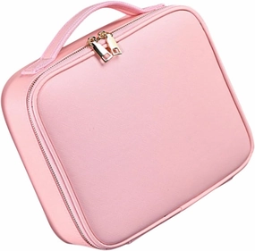 Makeup Case Compartments Large Cosmetics Train Bag Storage with Divider Barber Adjustable Pu Travel, Pink, 26x23cm