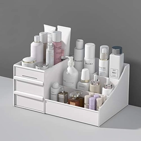 Makeup Organizer Storage Box, Small Cosmetic Dresser Organizer for Skincare, Creams, Lipstick, Toners And Lotion, Cute Bedroom Bathroom Drawers Countertop for Women and Girls (White)