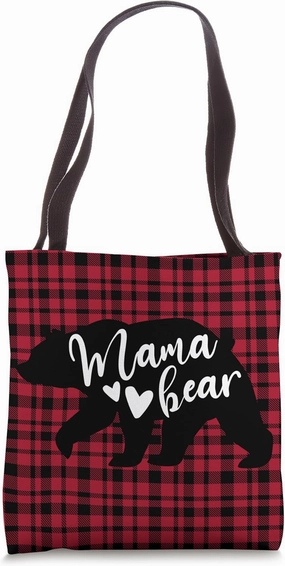 Mama Bear Buffalo Black and Red Plaid Family Women Mom Tote Bag