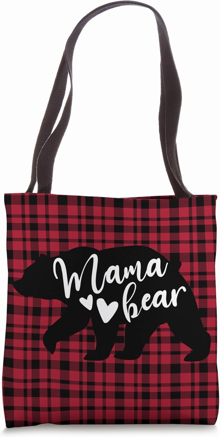 Mama Bear Buffalo Black and Red Plaid Family Women Mom Tote Bag