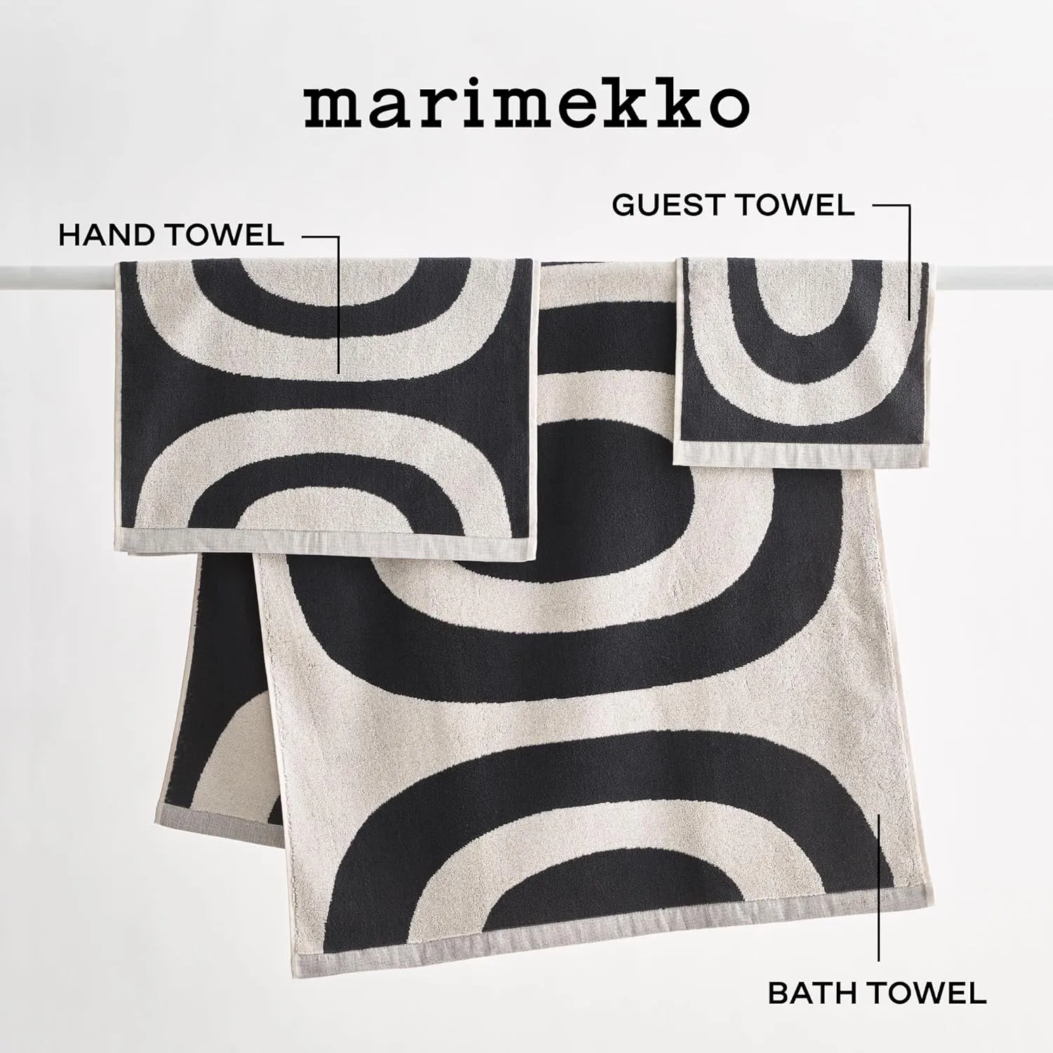 MARIMEKKO Melooni Terry Cotton Hand Towel (Charcoal) – Natural Forms Patterned Hand Towels – 28 in x 20 in