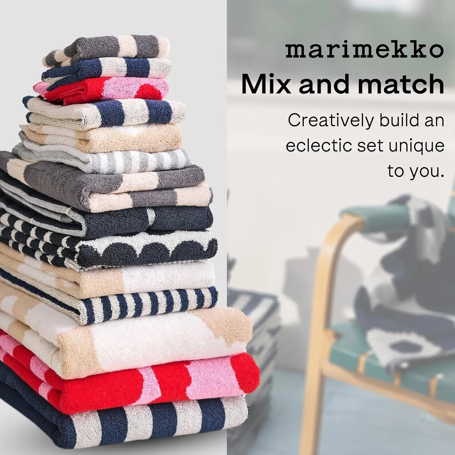MARIMEKKO Melooni Terry Cotton Hand Towel (Charcoal) – Natural Forms Patterned Hand Towels – 28 in x 20 in