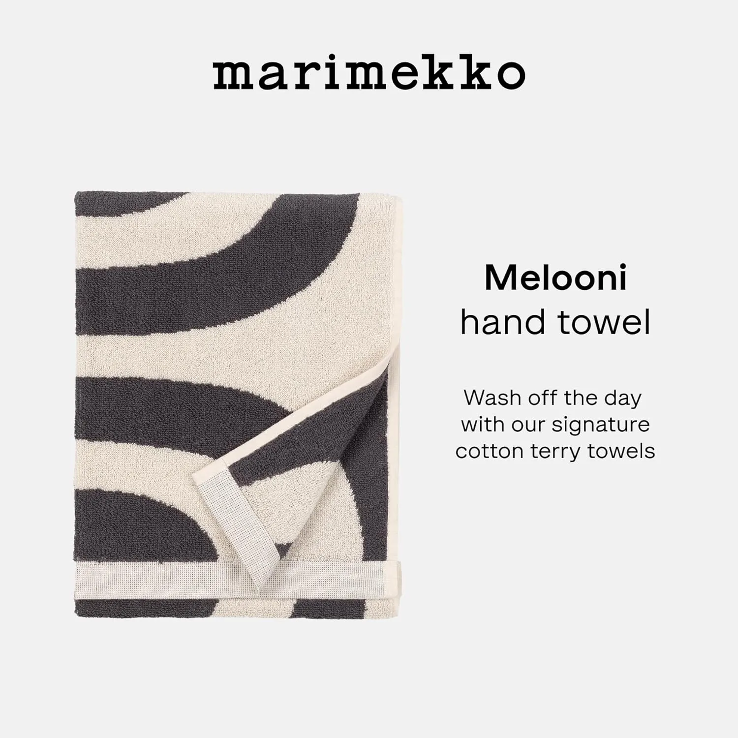 MARIMEKKO Melooni Terry Cotton Hand Towel (Charcoal) – Natural Forms Patterned Hand Towels – 28 in x 20 in