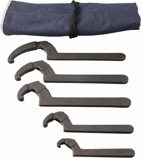 Martin SHW5K Adjustable Hook Spanner Wrench Set, 5 Pieces ranging from 3/4" to 8-3/4" in Kit Bag, Industrial Black Finish