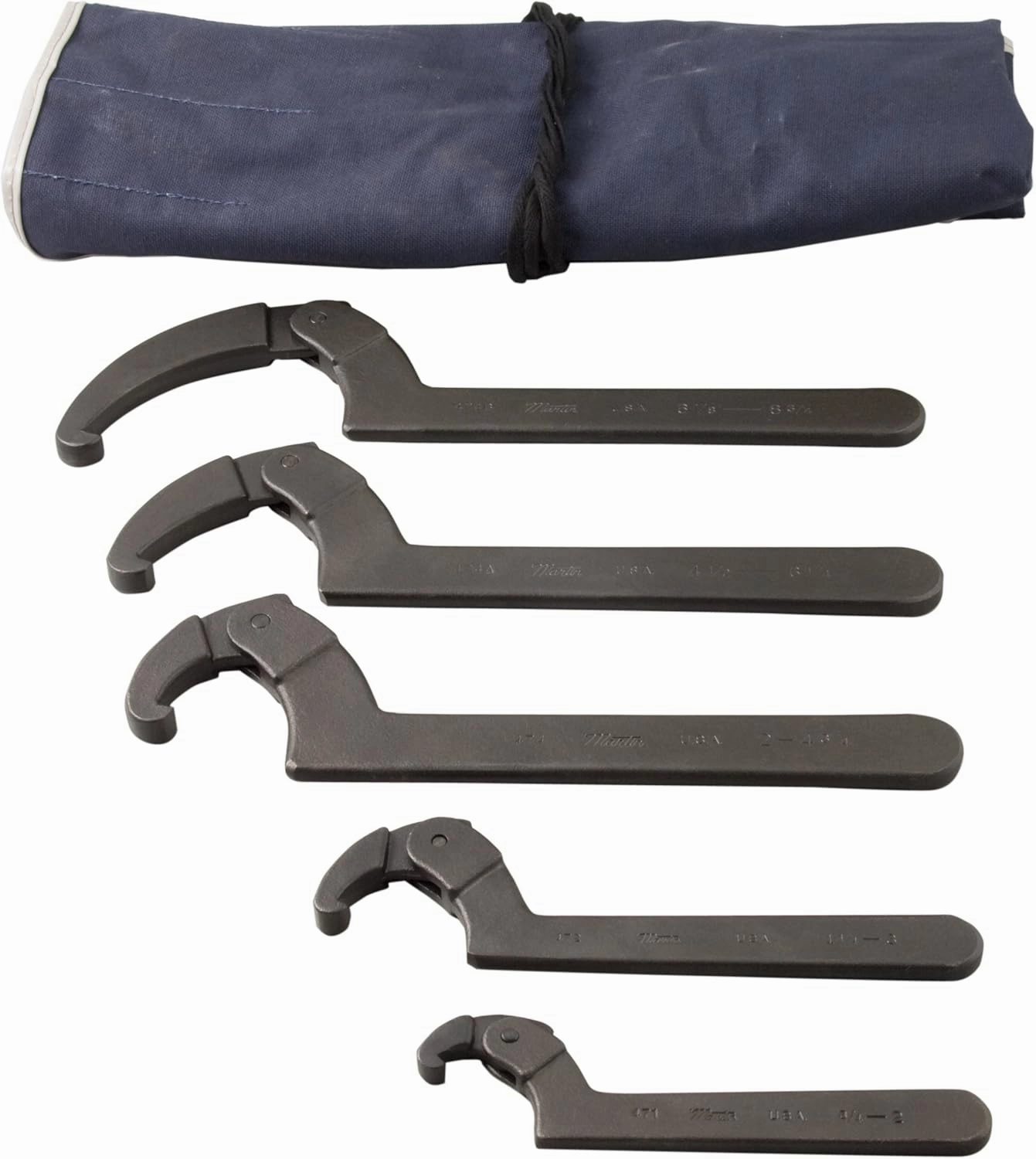 Martin SHW5K Adjustable Hook Spanner Wrench Set, 5 Pieces ranging from 3/4" to 8-3/4" in Kit Bag, Industrial Black Finish