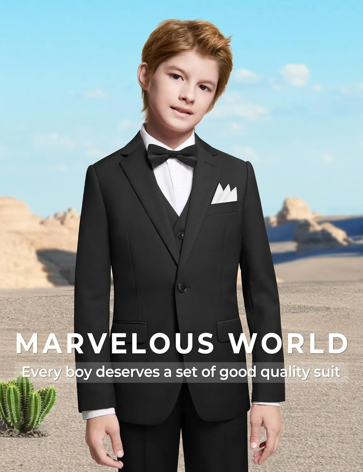 Marvelous World Boys' Formal Slim Fit Suit Set, Adjustable Waist