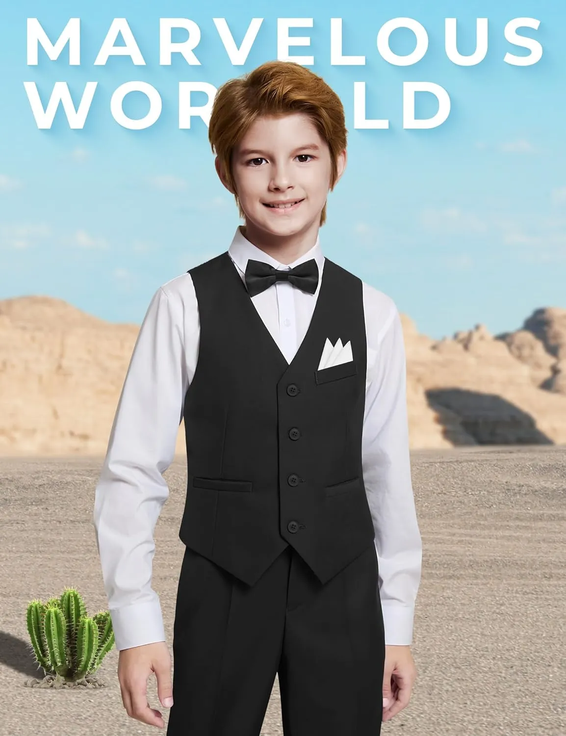 Marvelous World Boys' Formal Slim Fit Suit Set, Adjustable Waist
