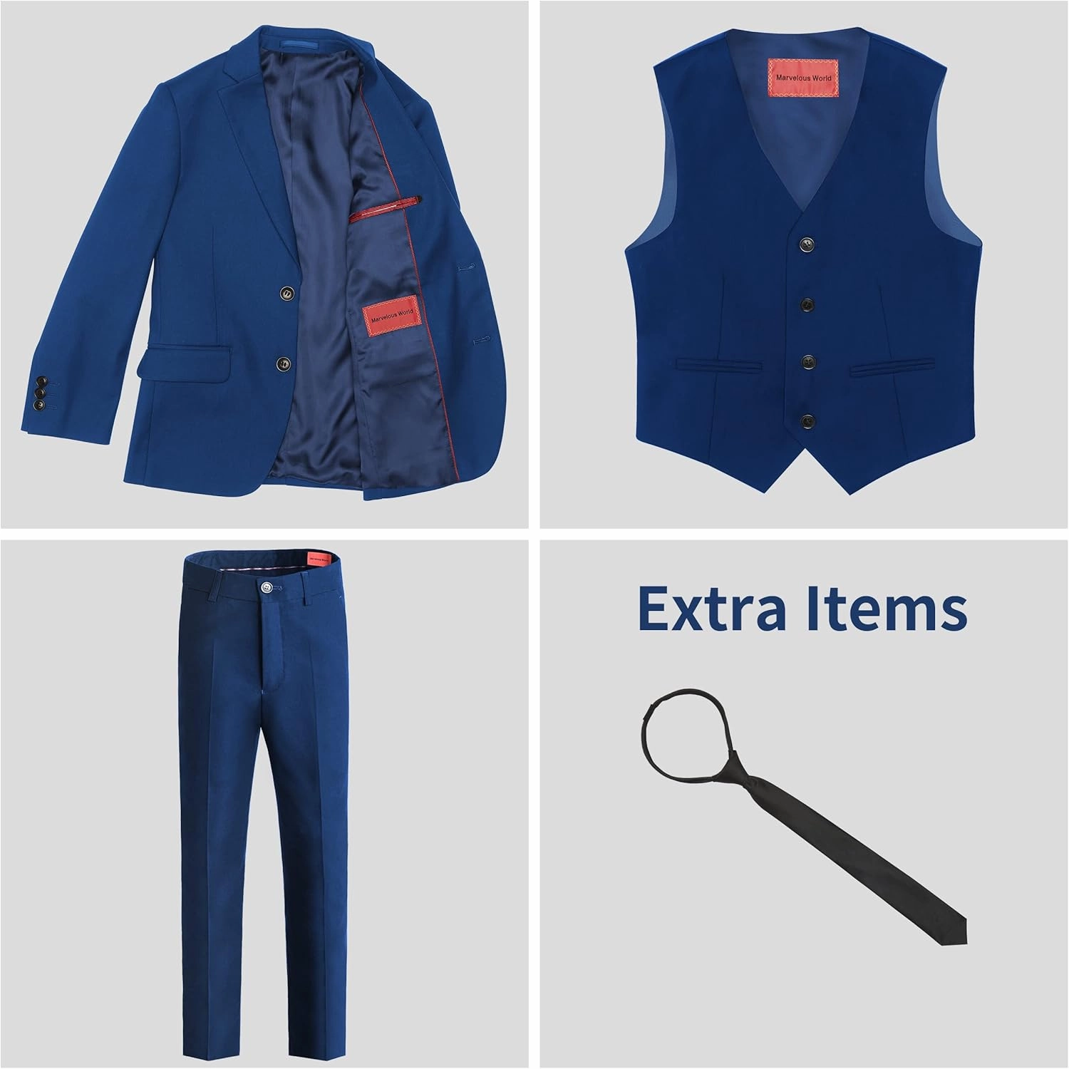 Marvelous World Boys' Formal Slim Fit Suit Set, Adjustable Waist