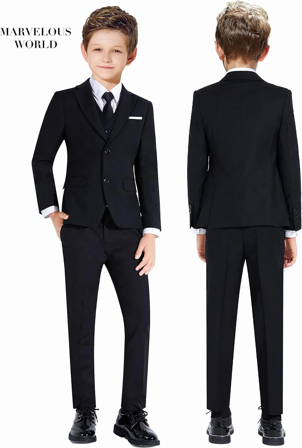 Marvelous World Boys' Formal Slim Fit Suit Set, Adjustable Waist
