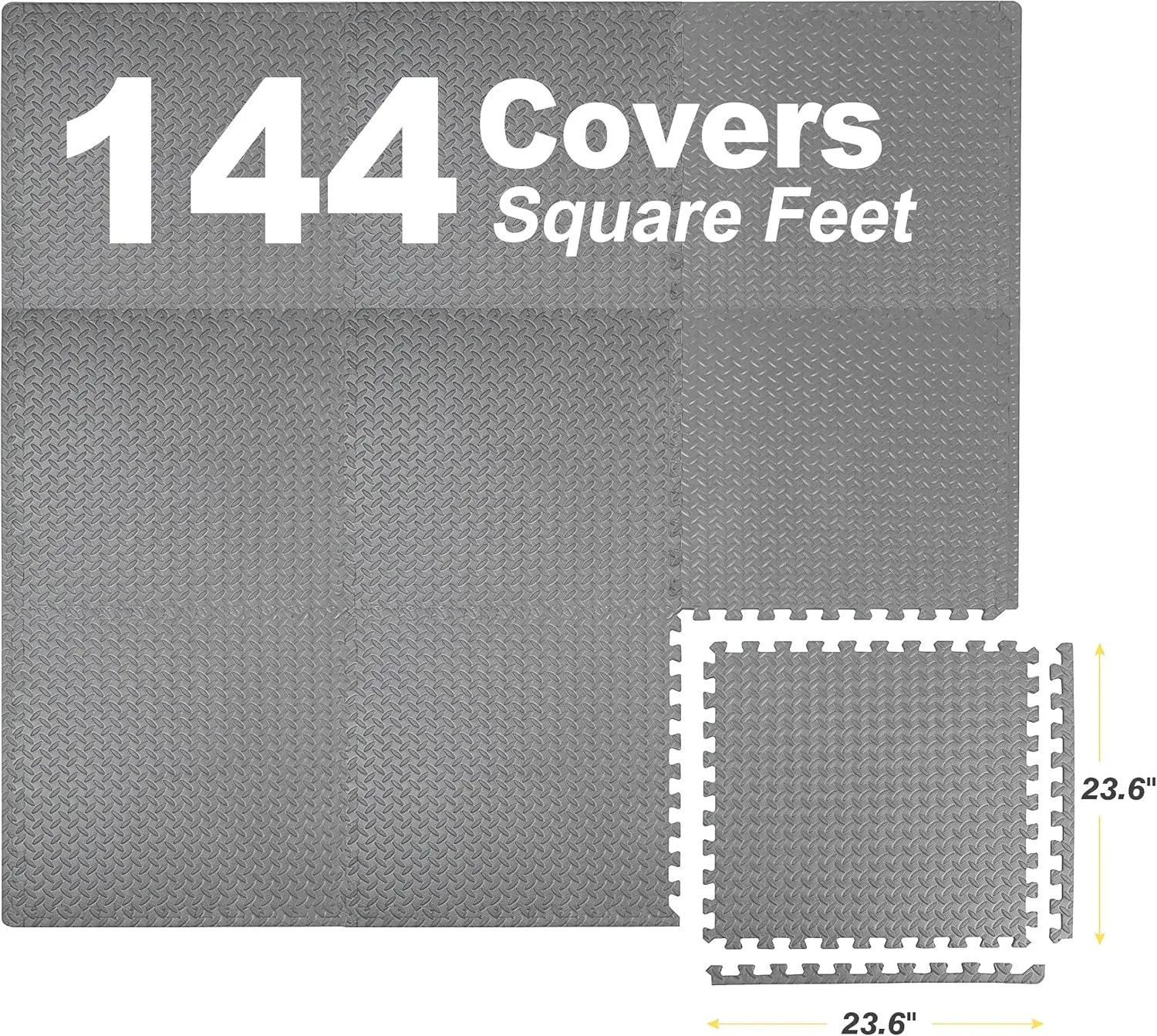 Mat Block APM36002GY Torin Interlocking Foam Exercise Floor Mats: 144 SQ FT, 1/2 inch, 36 Tiles, EVA Gym Mat Flooring, Exercise Equipment Mat for Home Gym Equipment, Grey