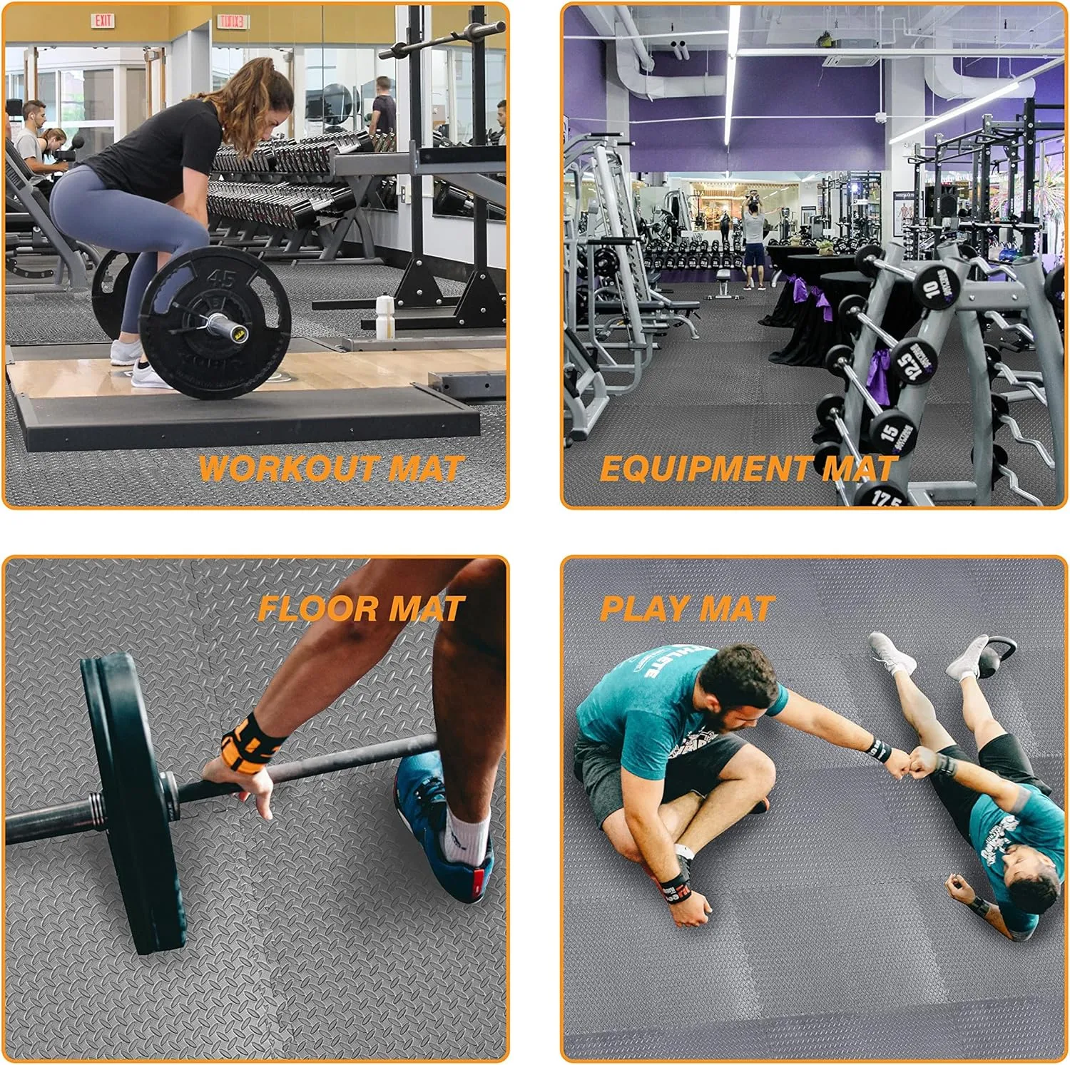 Mat Block APM36002GY Torin Interlocking Foam Exercise Floor Mats: 144 SQ FT, 1/2 inch, 36 Tiles, EVA Gym Mat Flooring, Exercise Equipment Mat for Home Gym Equipment, Grey