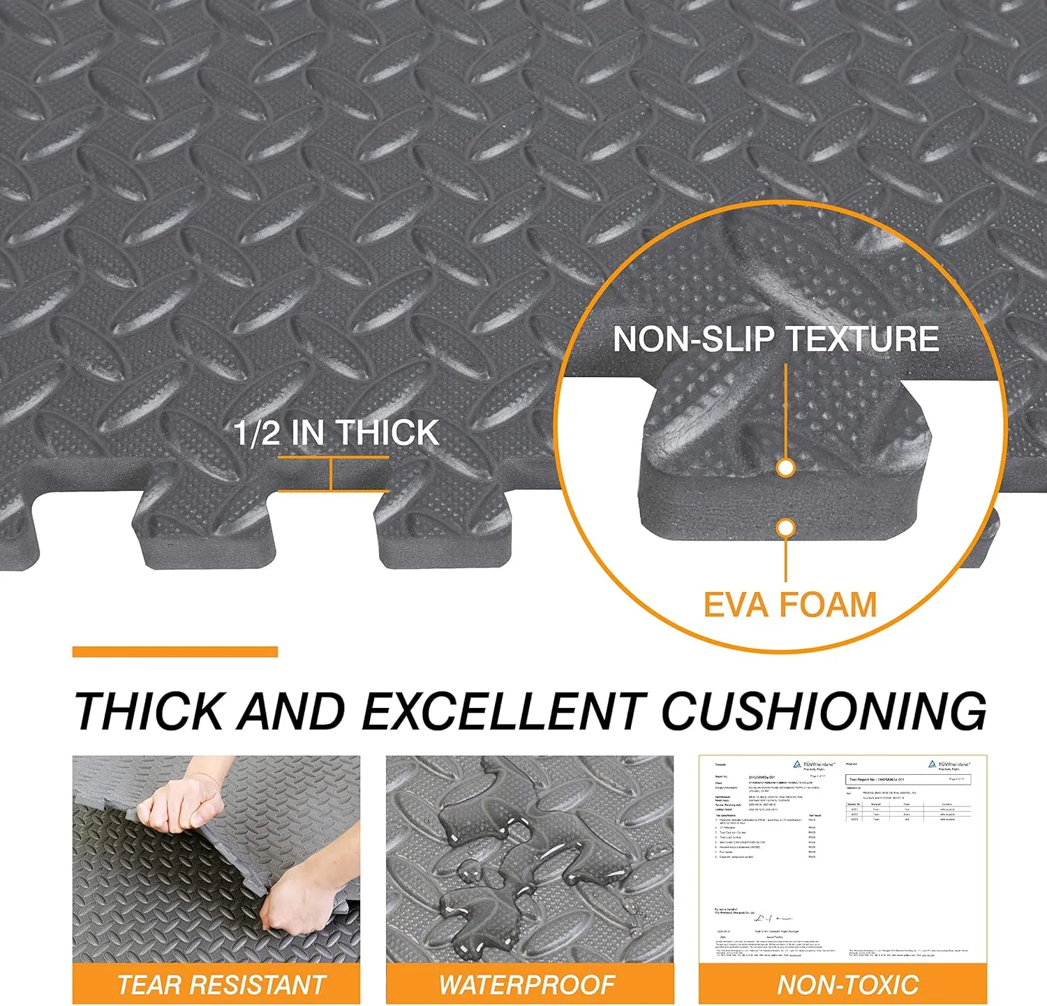 Mat Block APM36002GY Torin Interlocking Foam Exercise Floor Mats: 144 SQ FT, 1/2 inch, 36 Tiles, EVA Gym Mat Flooring, Exercise Equipment Mat for Home Gym Equipment, Grey