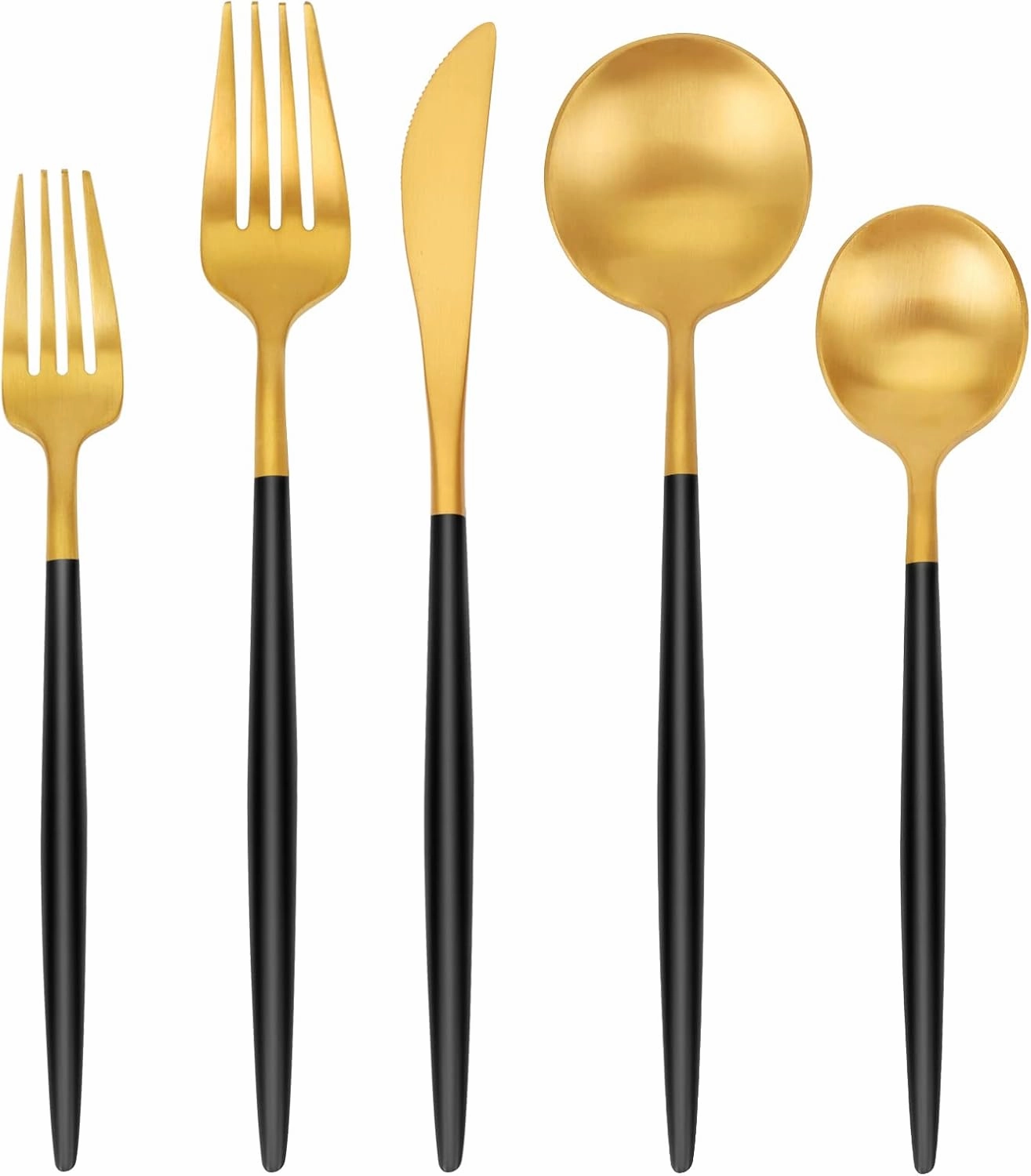 Matte Gold Silverware Set, SHARECOOK 20-Piece Stainless Steel Satin Finish Flatware Set Service for 4, Kitchen Utensil Set, Tableware Cutlery Set for Home and Restaurant, With Black Handle