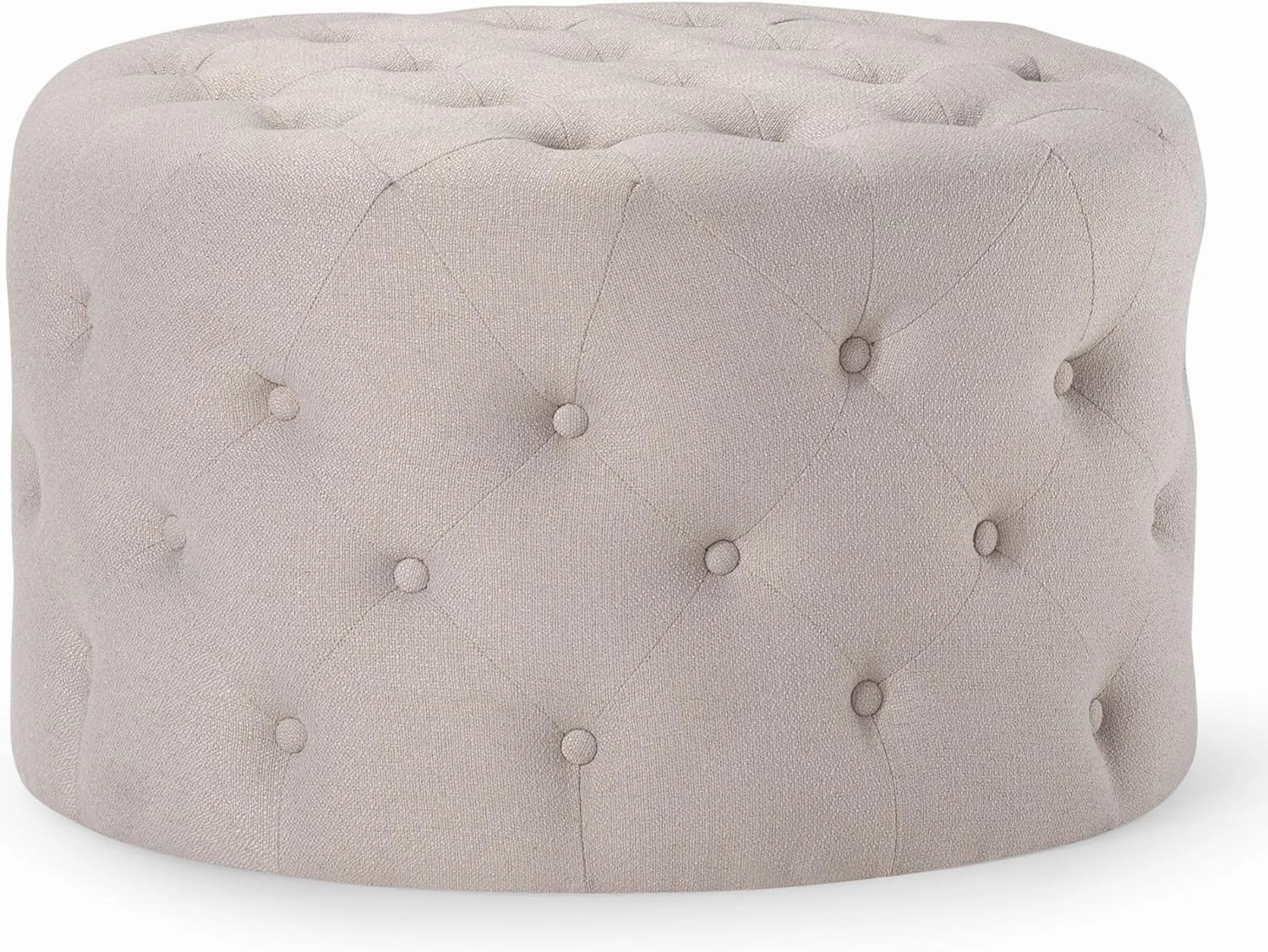 Maven Lane Marcy Traditional Large Round Ottoman, Cushioned Footrest for Living Room Couch, Chair, or Dorm Room in Rustic Dove Fabric Upholstery