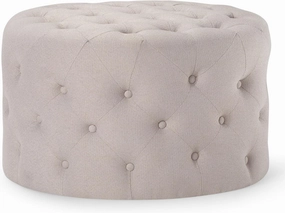 Maven Lane Marcy Traditional Large Round Ottoman, Cushioned Footrest for Living Room Couch, Chair, or Dorm Room in Rustic Dove Fabric Upholstery