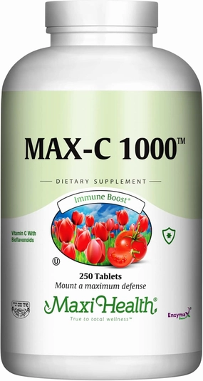 Maxi Health 1000 mg Vitamin C - 1000mg Tablets Ultra High Absorption Formula - Gluten Free Kosher Dietary Non GMO Supplement for Immune Support - Vitamin C Tablets from Ascorbic Acid, (250 Count)