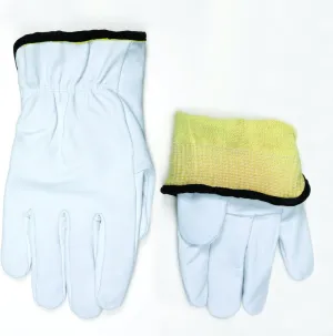 MCR Safety 3601KL Premium Grain Goatskin Driver 13 Gauge Kevlar Liner Gloves with Straight Thumb, White, Large, 1-Pair
