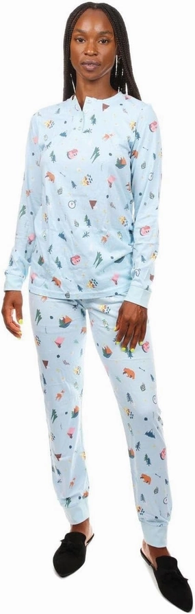 MeMoi Women's Bear and Campfire Fun Two-Piece PJ Set in a Bag